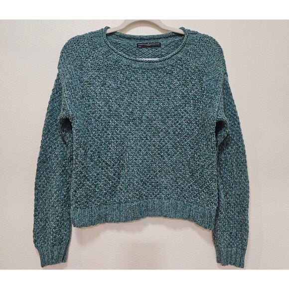 Peruvian Connection SzSm Green n White freckles mixed Cotton Sweater pullon top - Picture 1 of 13